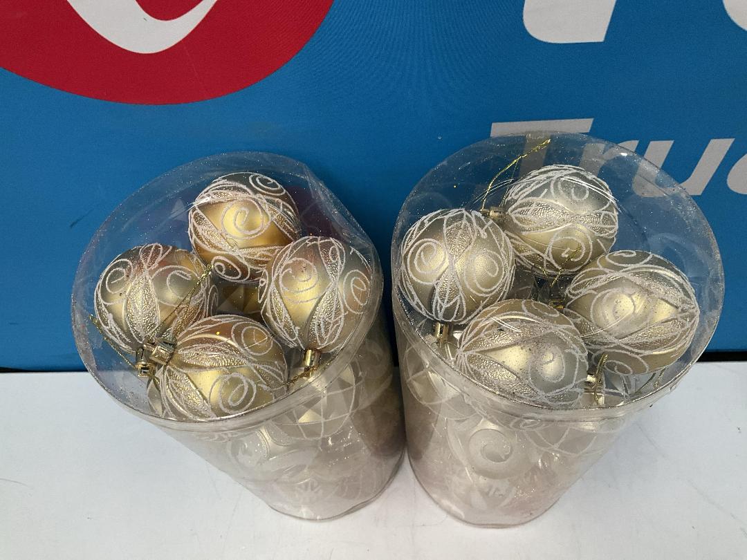 Photo '2' of Christmas Baubles - Gold Coloured, Orange/White - 2 Tubes *NEW*