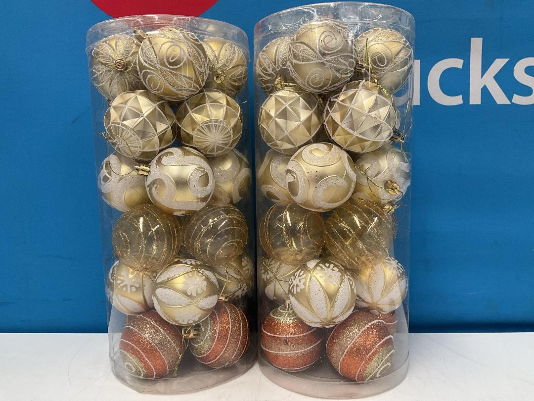 Photo '3' of Christmas Baubles - Gold Coloured, Orange/White - 2 Tubes *NEW*