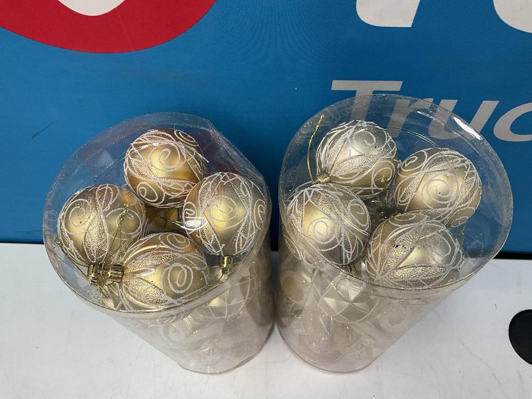 Photo '2' of Christmas Baubles - Gold Coloured, Orange/White - 2 Tubes *NEW*