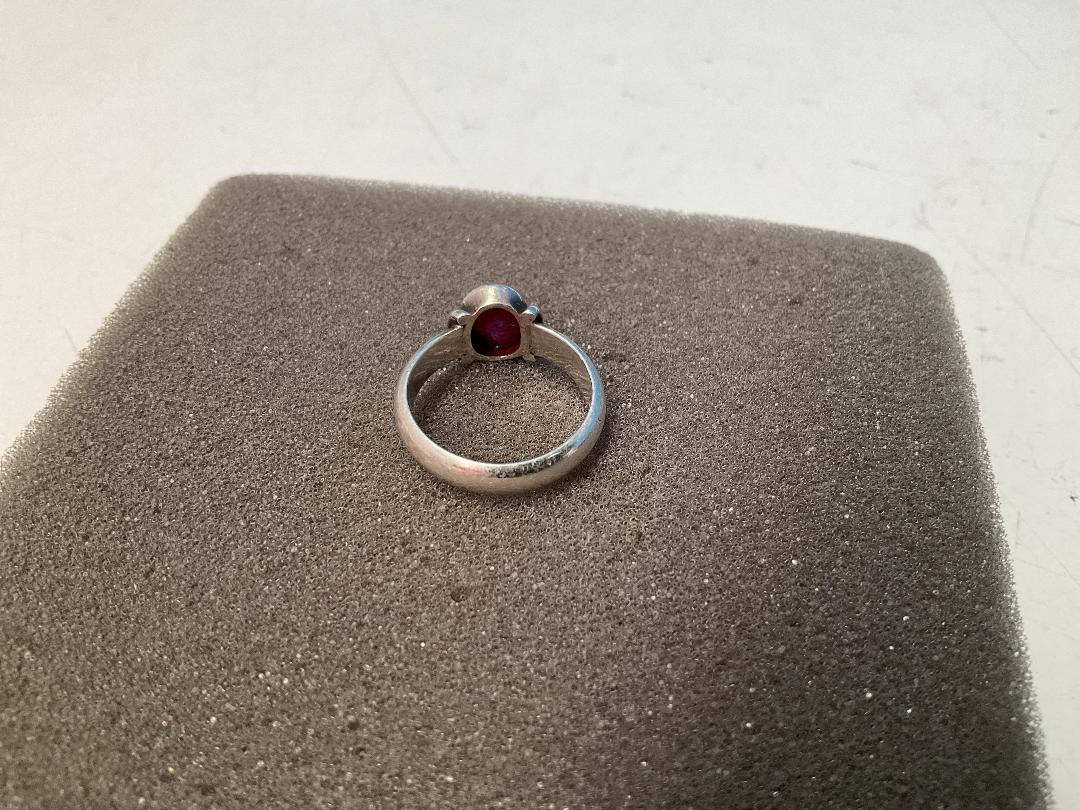Photo '5' of Silver Coloured Ring with Red Coloured Stone